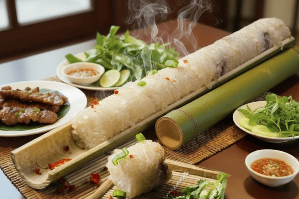 Once cooked, com lam reveals a thin outer rice crust and soft, slightly chewy inner grains with a naturally sweet and nutty flavor